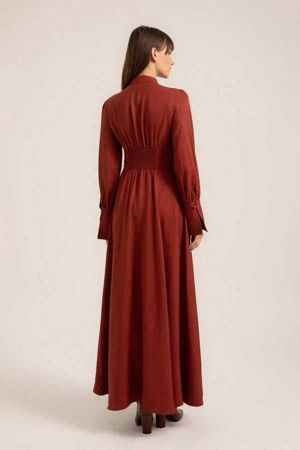 Amira Corset Maxi Dress in Terracotta – Back view | AJIRAH #Terracotta