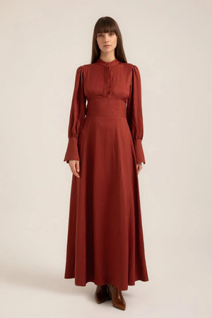 Amira Corset Maxi Dress in Terracotta – Full front view | AJIRAH #Terracotta