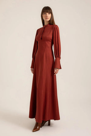 Amira Corset Maxi Dress in Terracotta – Side view | AJIRAH #Terracotta