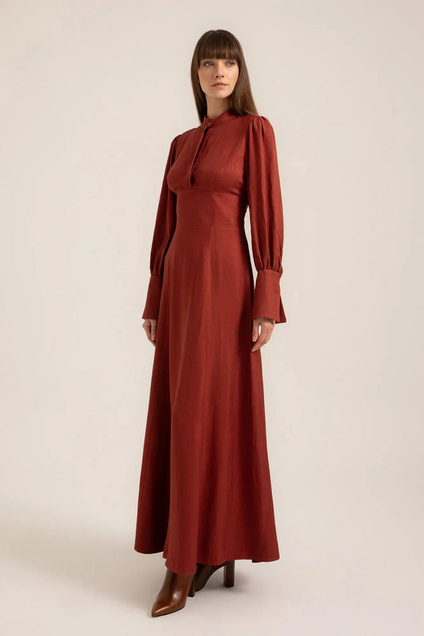 Amira Corset Maxi Dress in Terracotta – Side view | AJIRAH #Terracotta