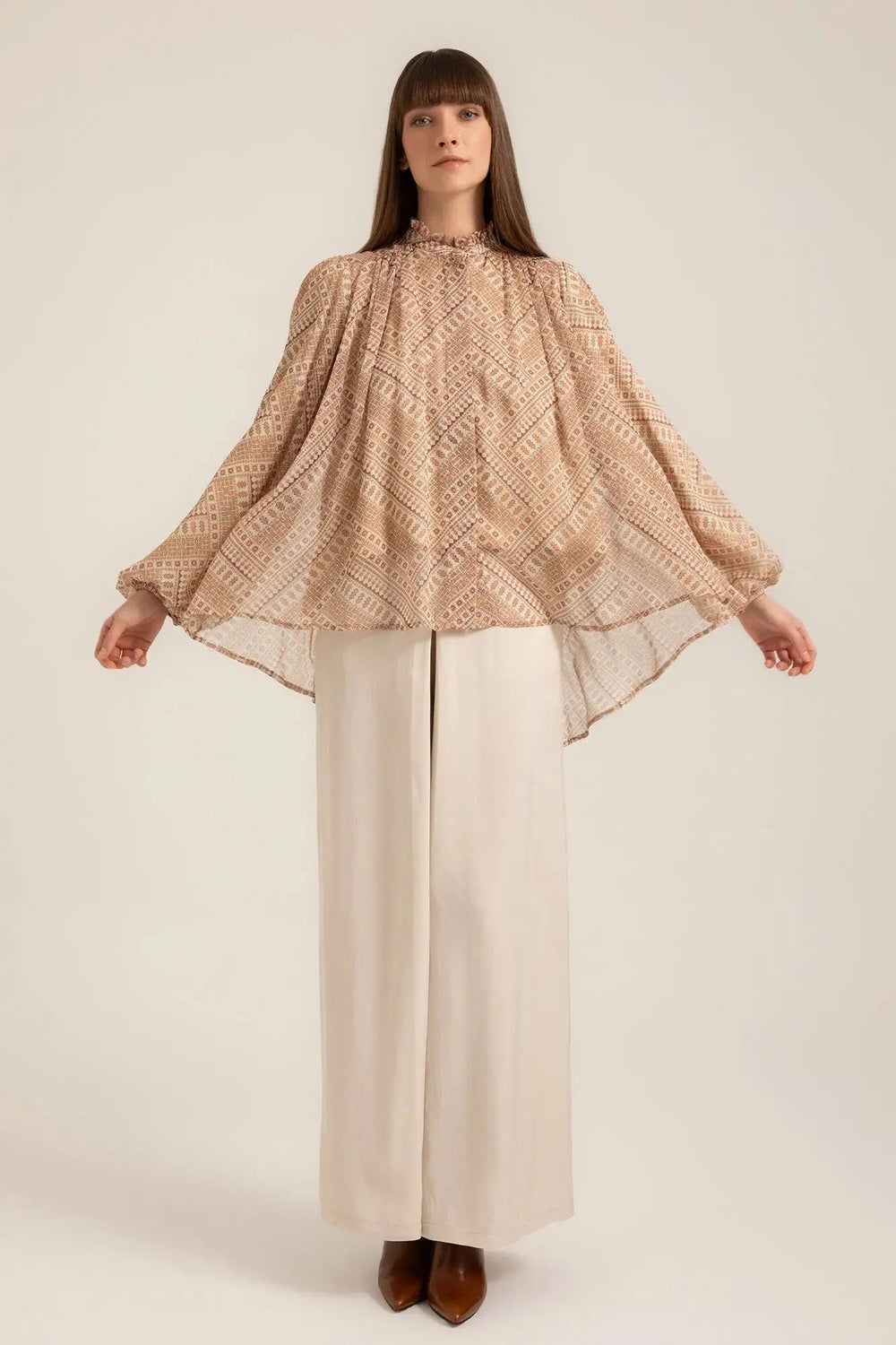 Tahlia Boho Blouse in Tatraaz Sienna – Front view | AJIRAH #Tatraaz Sienna