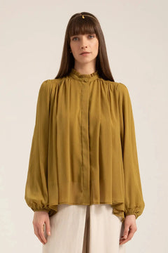 Tahlia Boho Blouse in Oil Green – Front view | AJIRAH #Oil Green
