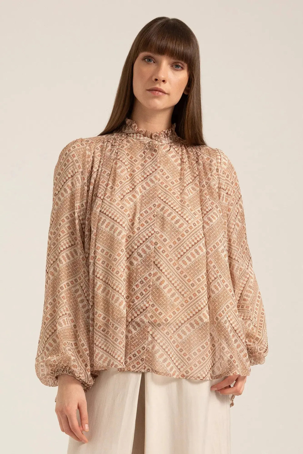 Tahlia Boho Blouse in Tatraaz Sienna – Front view | AJIRAH #Tatraaz Sienna