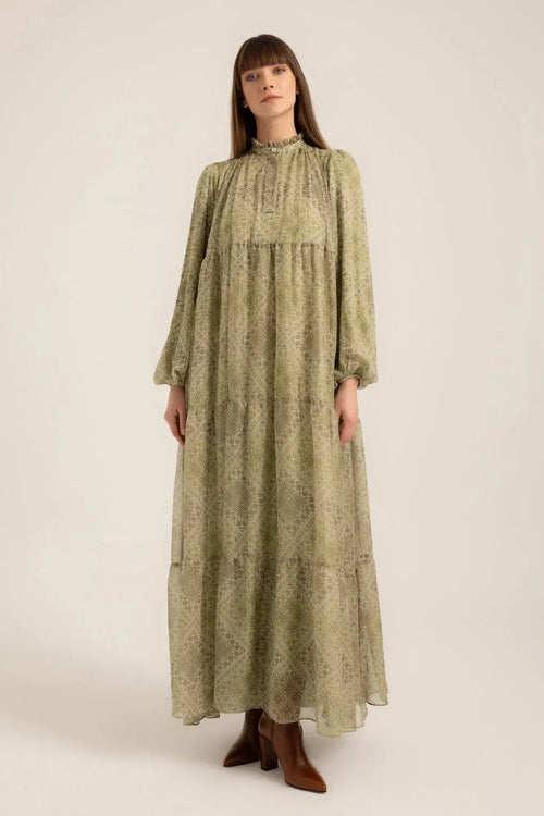 Tahlia Boho Maxi Dress in Tatraaz Leaf – Full front view | AJIRAH #Tatraaz Leaf