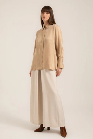 Luna Lyocell Shirt in Stone – Front view | AJIRAH #Stone